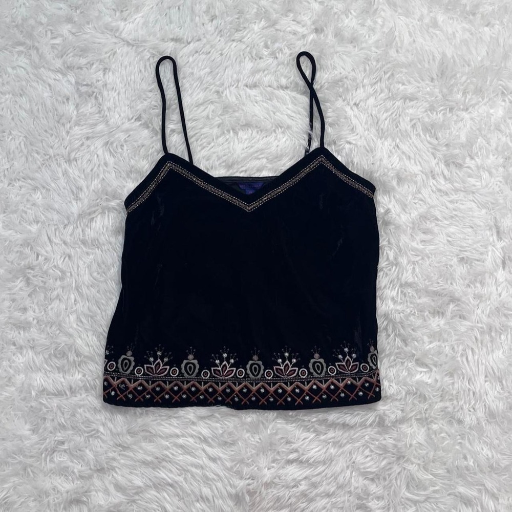 Y2K Aeropostale Black velvet Floral Embroidered Tank XS